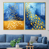 Golden Butterflies and Ocean Fish Acrylic Floating Wall Painting Set of 2