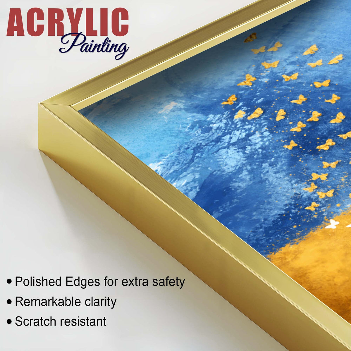 Golden Butterflies and Ocean Fish Acrylic Floating Wall Painting Set of 2