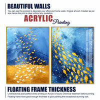 Golden Butterflies and Ocean Fish Acrylic Floating Wall Painting Set of 2
