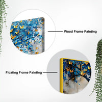 Golden Butterflies on Blue Tree Abstract Canvas Painting