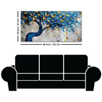 Golden Butterflies on Blue Tree Abstract Canvas Painting