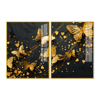 Golden Butterfly & Heart Abstract Acrylic Floating Wall Painting Set of 2