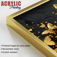 Golden Butterfly & Heart Abstract Acrylic Floating Wall Painting Set of 2