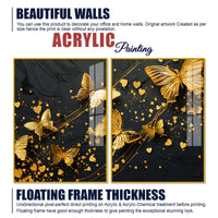 Golden Butterfly & Heart Abstract Acrylic Floating Wall Painting Set of 2