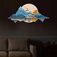 Golden Deer Blue Mountain Reflection Premium Crystal Glass Backlit LED Wall Art