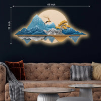 Golden Deer Blue Mountain Reflection Premium Crystal Glass Backlit LED Wall Art
