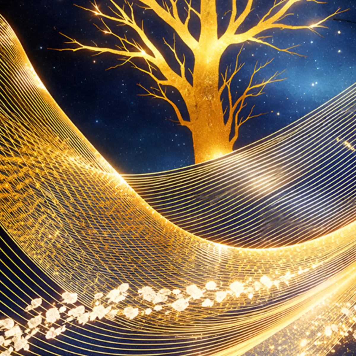Golden Deer Moonlight & Tree Floating Frame Crystal Wall Painting Set of 3