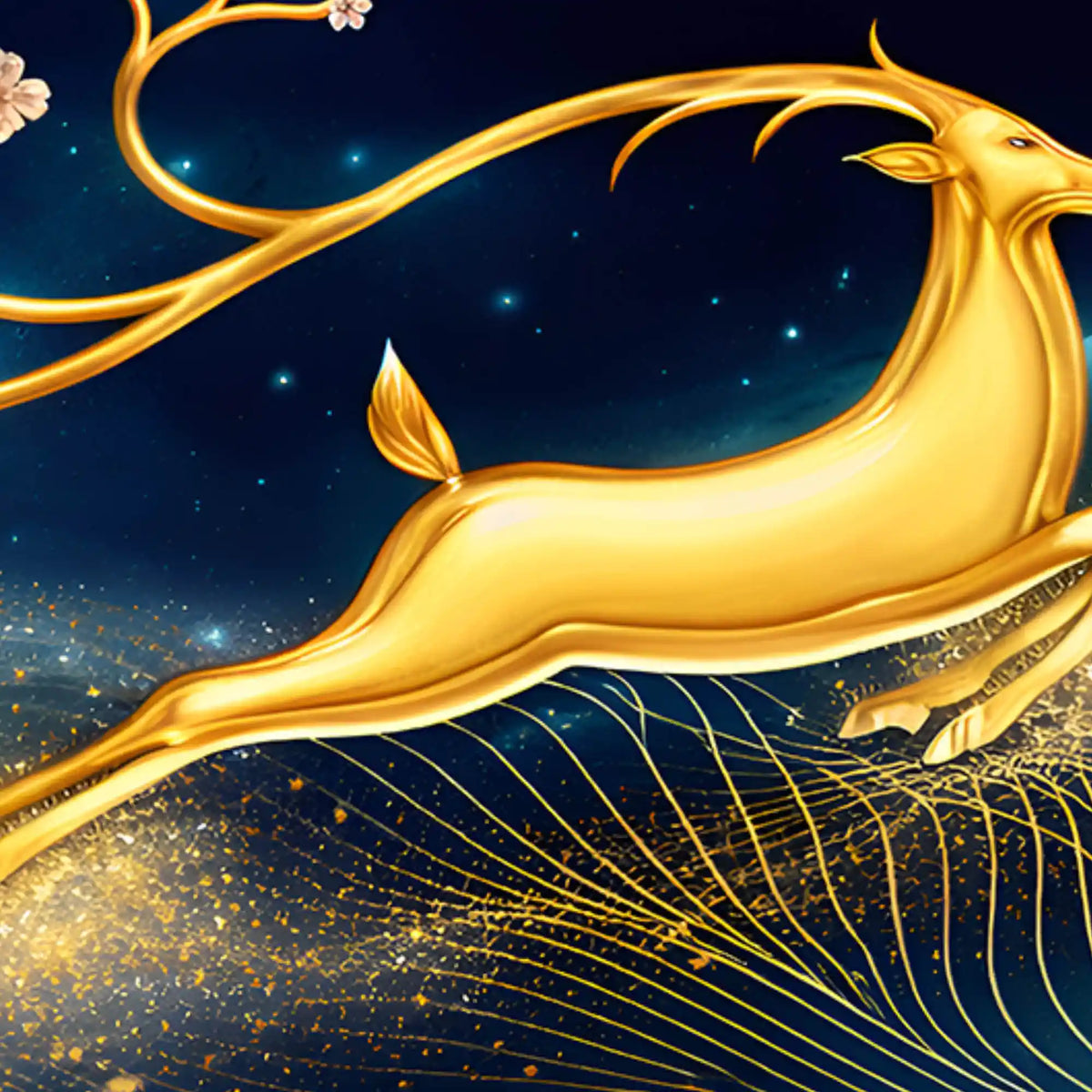 Golden Deer Runs Beneath the Moonlight Floating Frame Crystal Wall Painting Set of 3