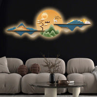 Golden Deer Sunrise Landscape Premium Crystal Glass Backlit LED Wall Art