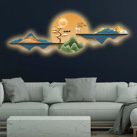 Golden Deer Sunrise Landscape Premium Crystal Glass Backlit LED Wall Art