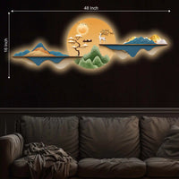 Golden Deer Sunrise Landscape Premium Crystal Glass Backlit LED Wall Art