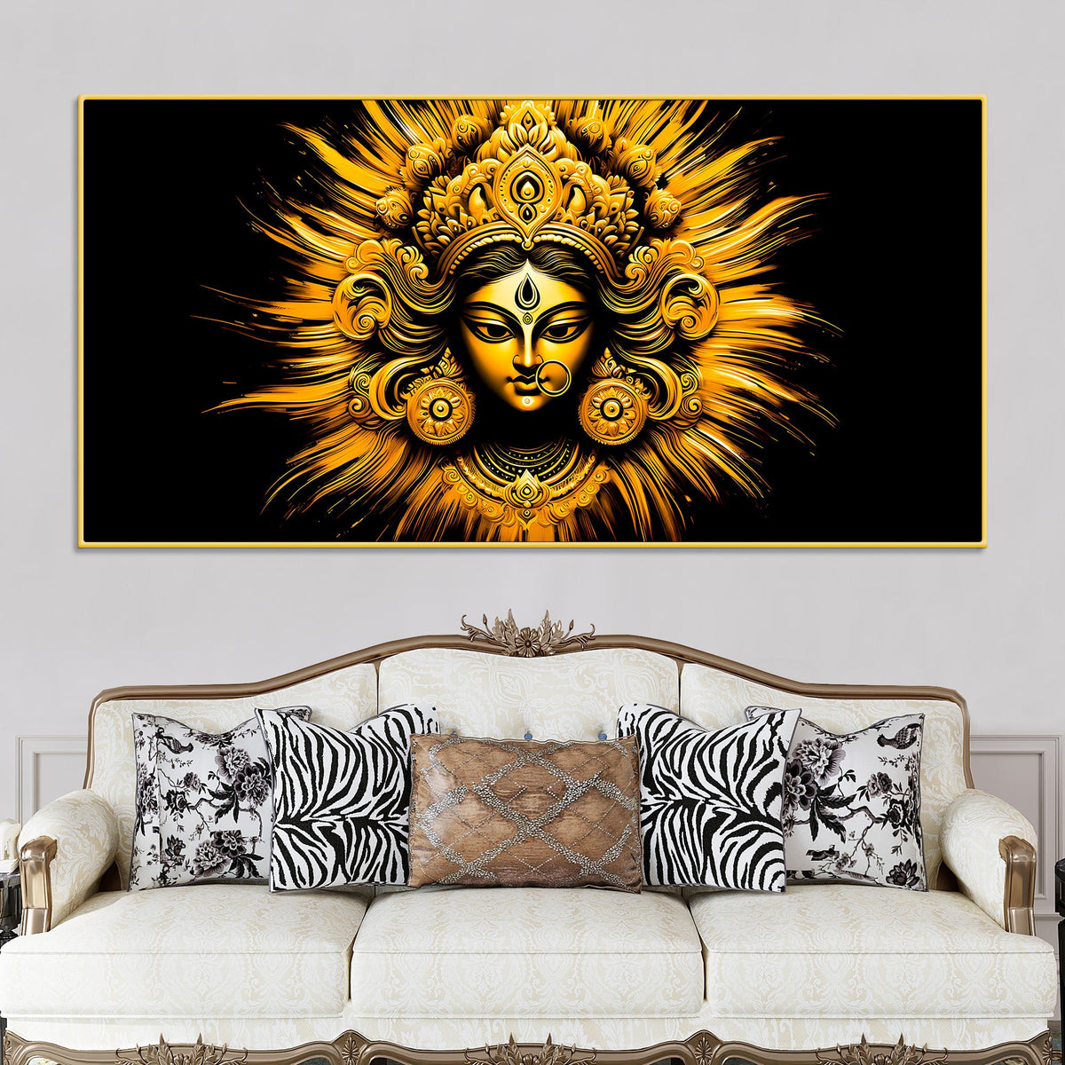 Golden Divine Goddess Durga Wall Painting