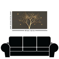 Golden Embossed Tree With Golden Birds Premium Canvas Wall Painting