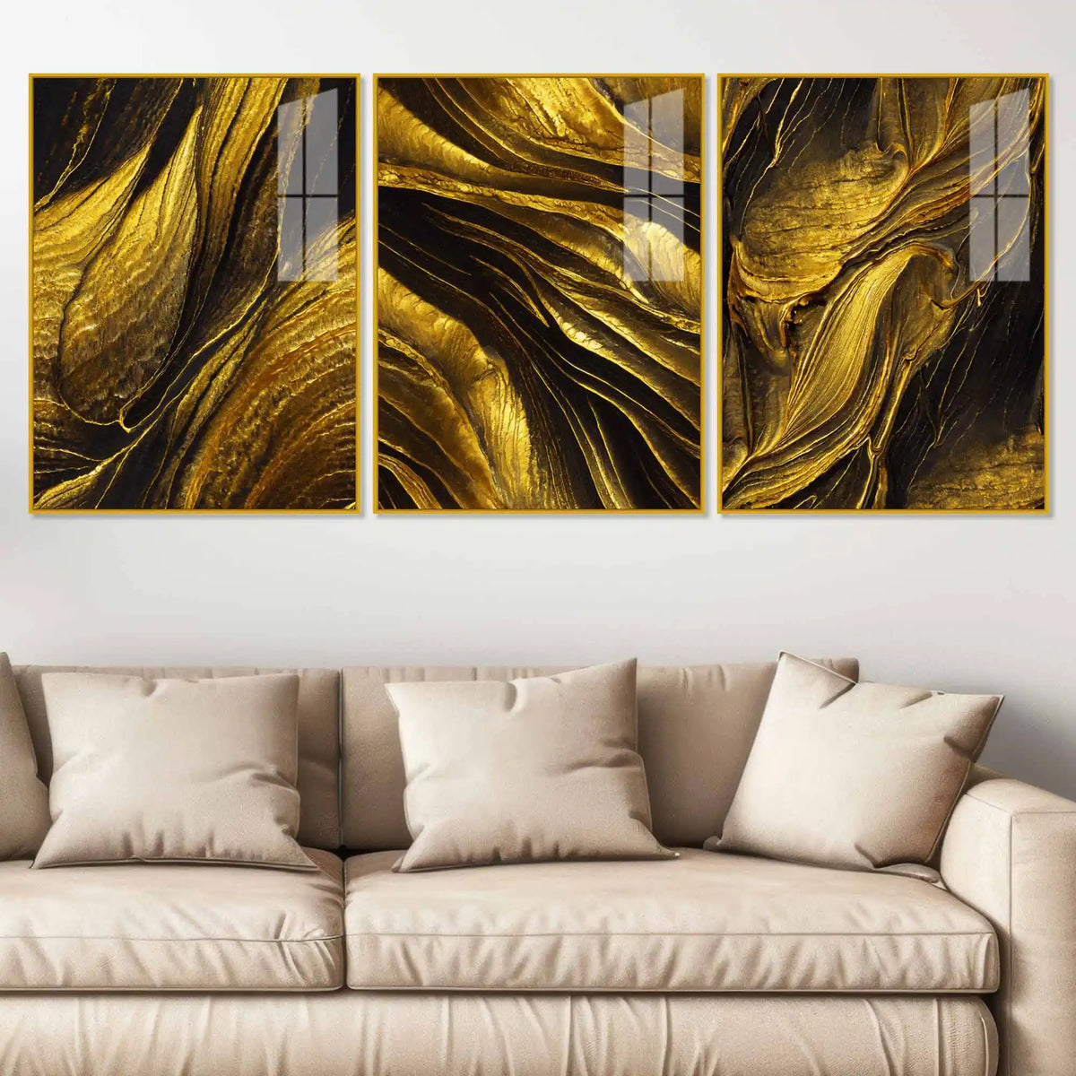 Golden Essence Infinite Gilding Acrylic Floating Wall Painting Set of 3