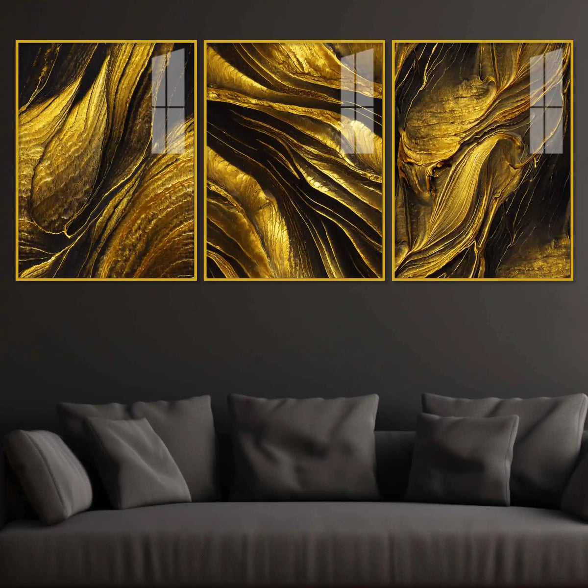 Golden Essence Infinite Gilding Acrylic Floating Wall Painting Set of 3