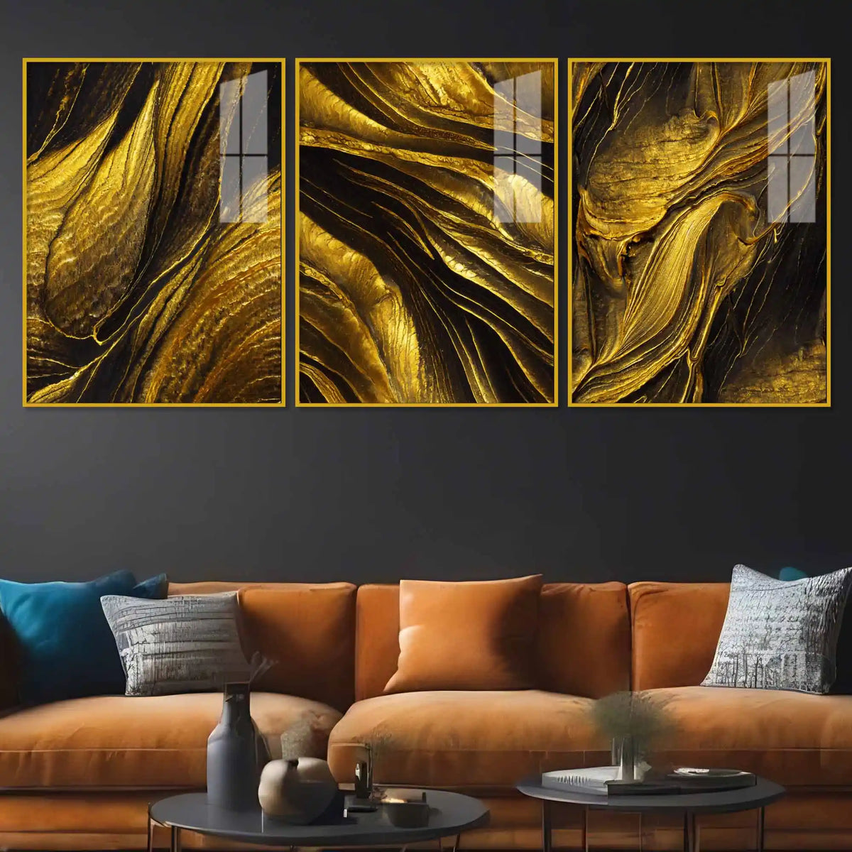 Golden Essence Infinite Gilding Acrylic Floating Wall Painting Set of 3
