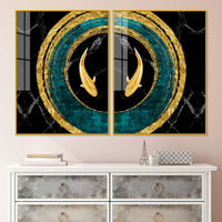Golden Fish Acrylic Floating Wall Painting Set of 2