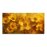 Golden Floral Flowers Field Premium Canvas Wooden Wall Painting