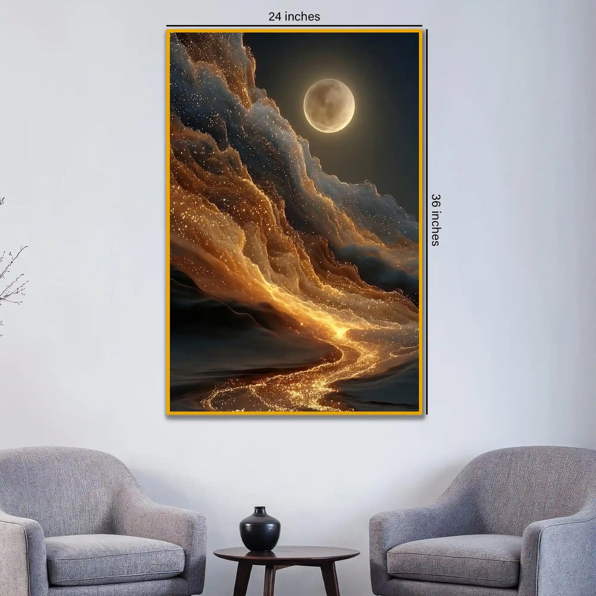 Golden Flowing River Floating Frame Crystal Wall Painting