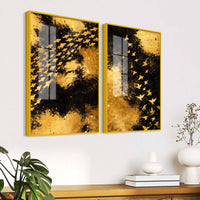 Golden Freedom Flock Modern Acrylic Floating Wall Painting Set of 2