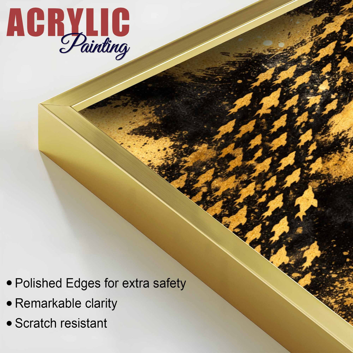 Golden Freedom Flock Modern Acrylic Floating Wall Painting Set of 2