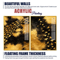 Golden Freedom Flock Modern Acrylic Floating Wall Painting Set of 2
