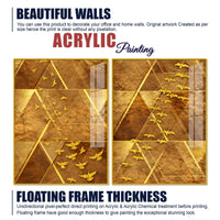 Golden Geometric Birds Abstract Acrylic Floating Wall Painting Set of 2