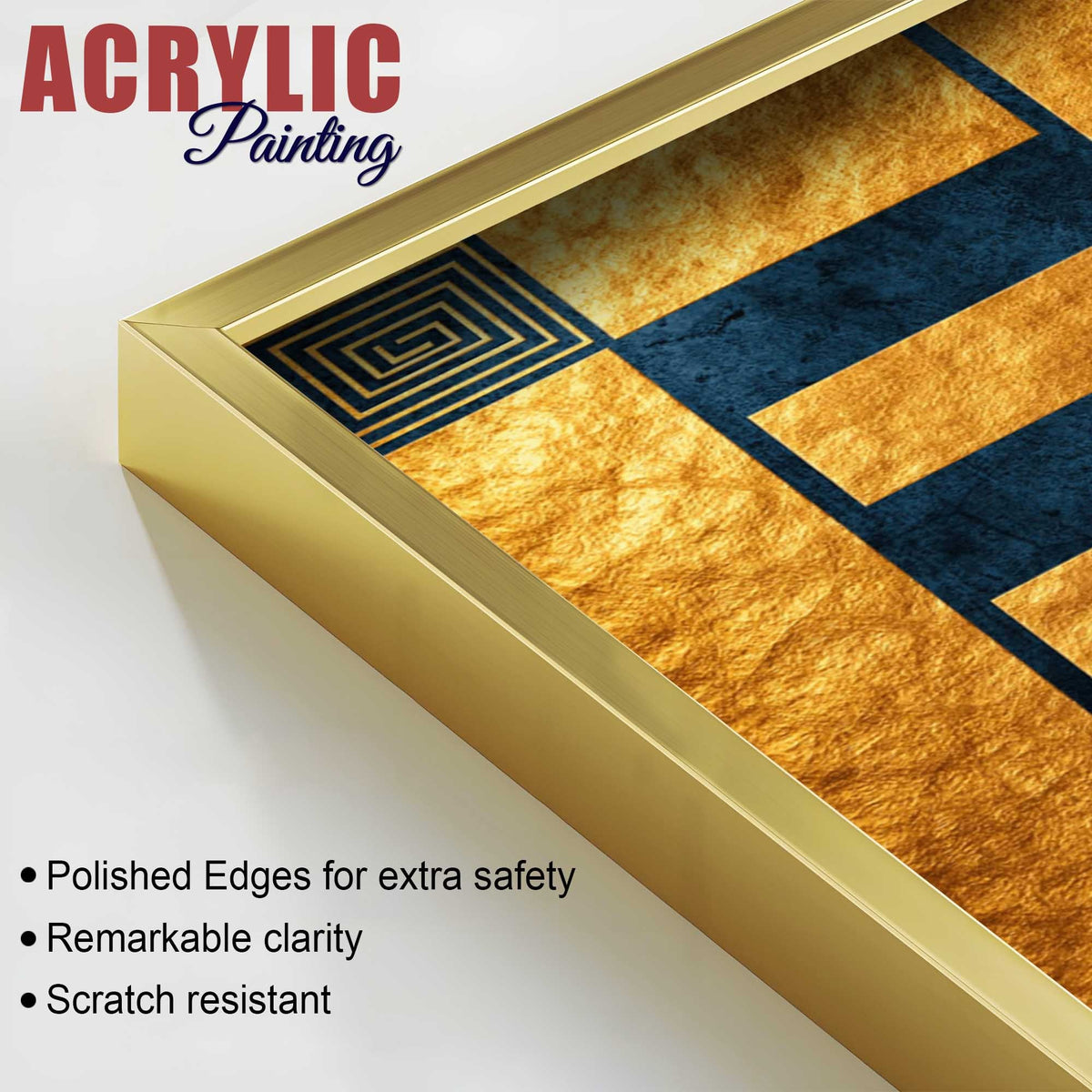 Golden Geometry and Circular Pattern Acrylic Floating Wall Painting Set of 2