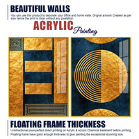 Golden Geometry and Circular Pattern Acrylic Floating Wall Painting Set of 2