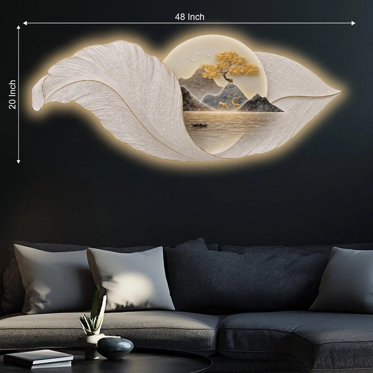 Golden Ginkgo Leaves Premium Crystal Glass Backlit LED Wall Art