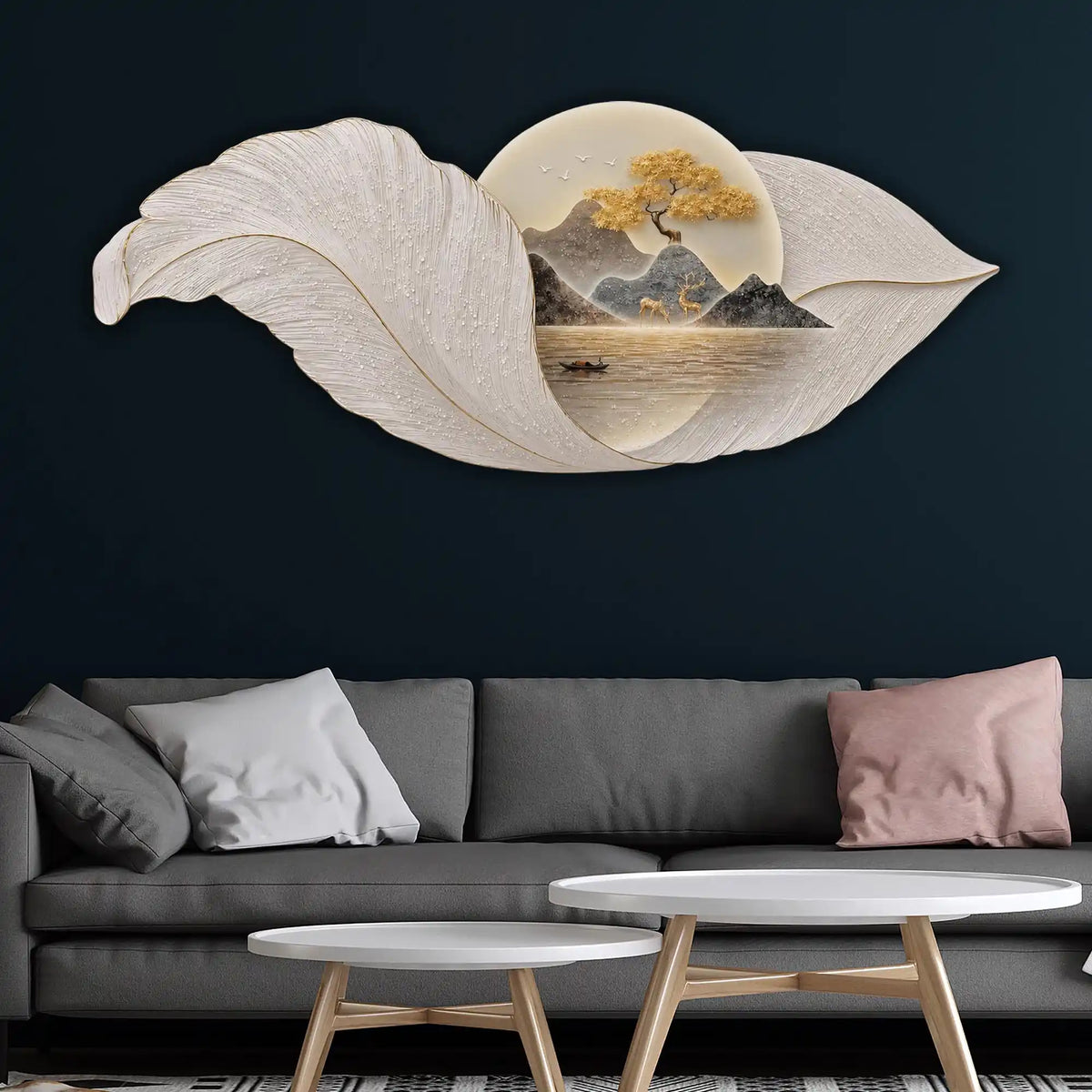 Golden Ginkgo Leaves Premium Crystal Glass Backlit LED Wall Art