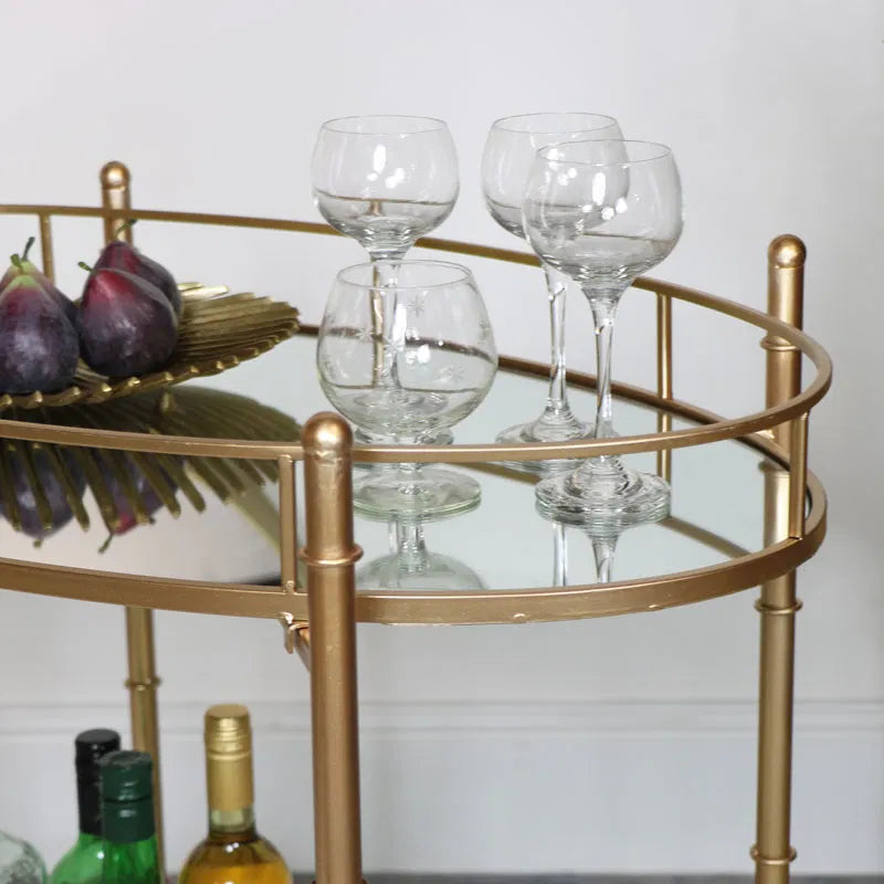 Golden Glamour Oval Drinks Trolley with Mirrored Elegance