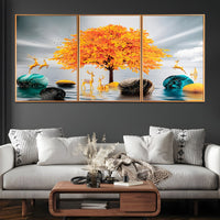 Golden Glory Nature Framed Crystal Glass Painting Set of 3