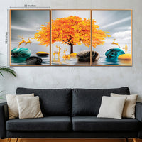 Golden Glory Nature Framed Crystal Glass Painting Set of 3