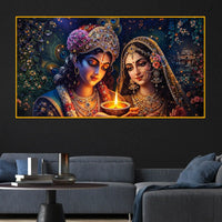 Golden Glow Radha Krishna Crystal Glass Wall Premium Painting