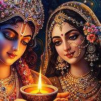 Golden Glow Radha Krishna Crystal Glass Wall Premium Painting