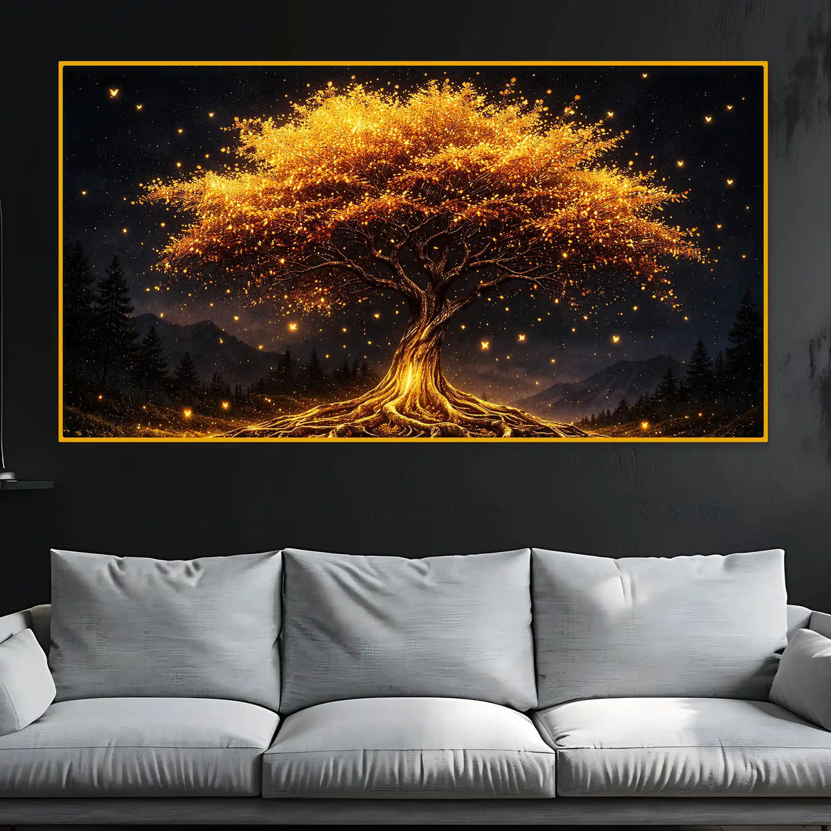 Golden Glow Tree Crystal Glass Painting for Modern Luxury Decor