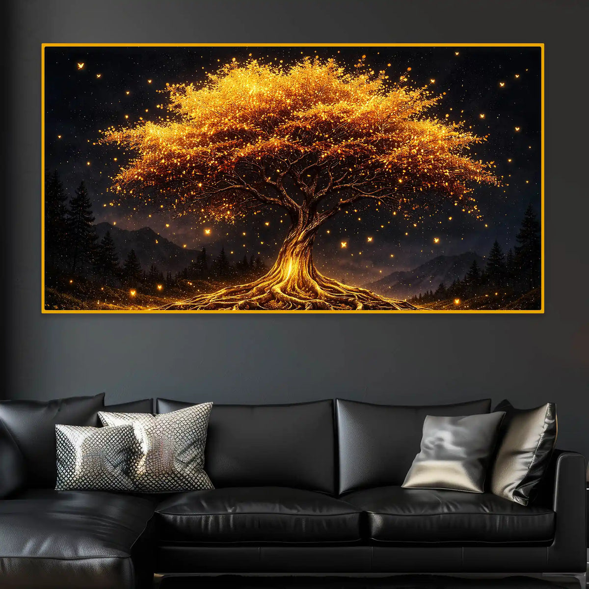 Golden Glow Tree Crystal Glass Painting for Modern Luxury Decor