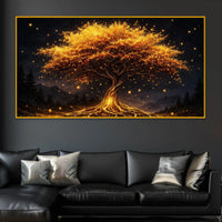 Golden Glow Tree Crystal Glass Painting for Modern Luxury Decor
