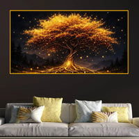 Golden Glow Tree Crystal Glass Painting for Modern Luxury Decor