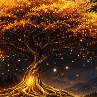 Golden Glow Tree Crystal Glass Painting for Modern Luxury Decor