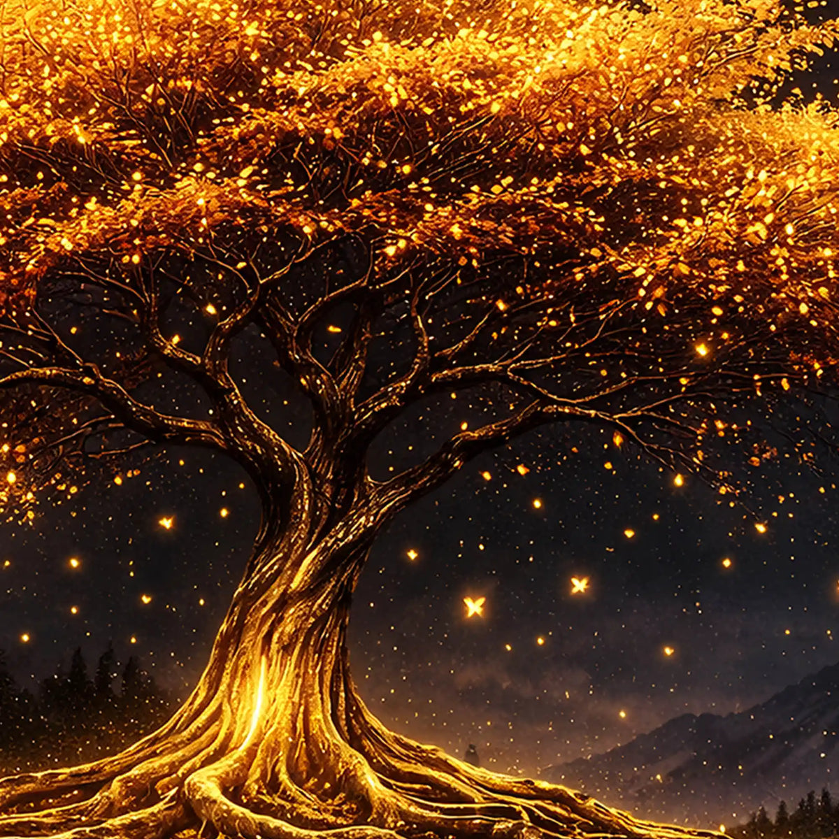 Golden Glow Tree Crystal Glass Painting for Modern Luxury Decor