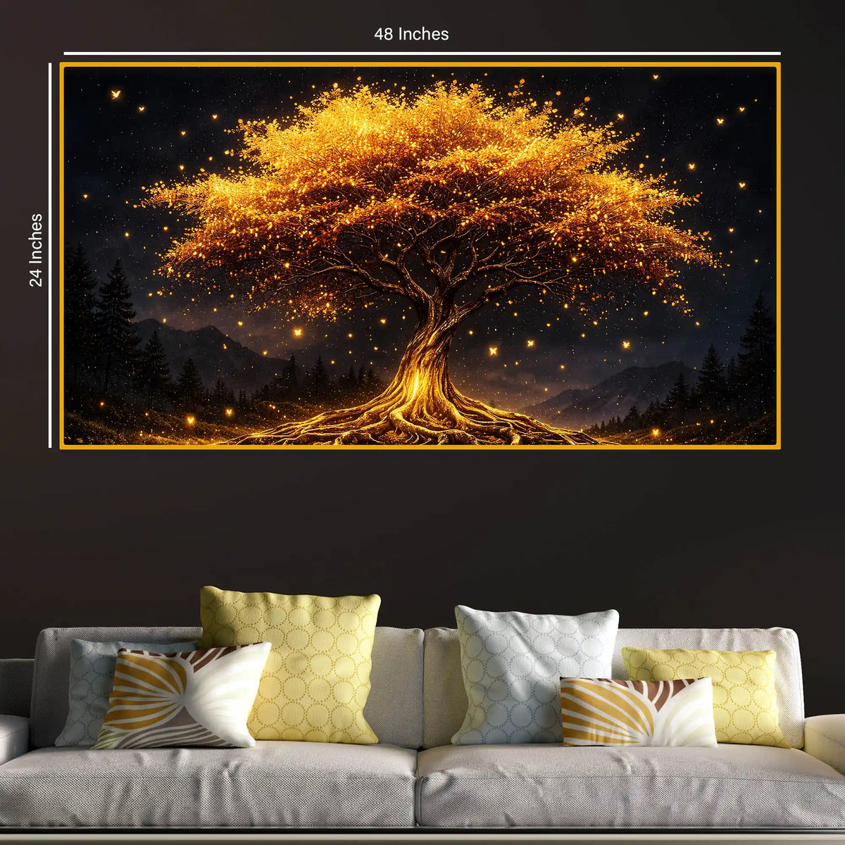 Golden Glow Tree Crystal Glass Painting for Modern Luxury Decor