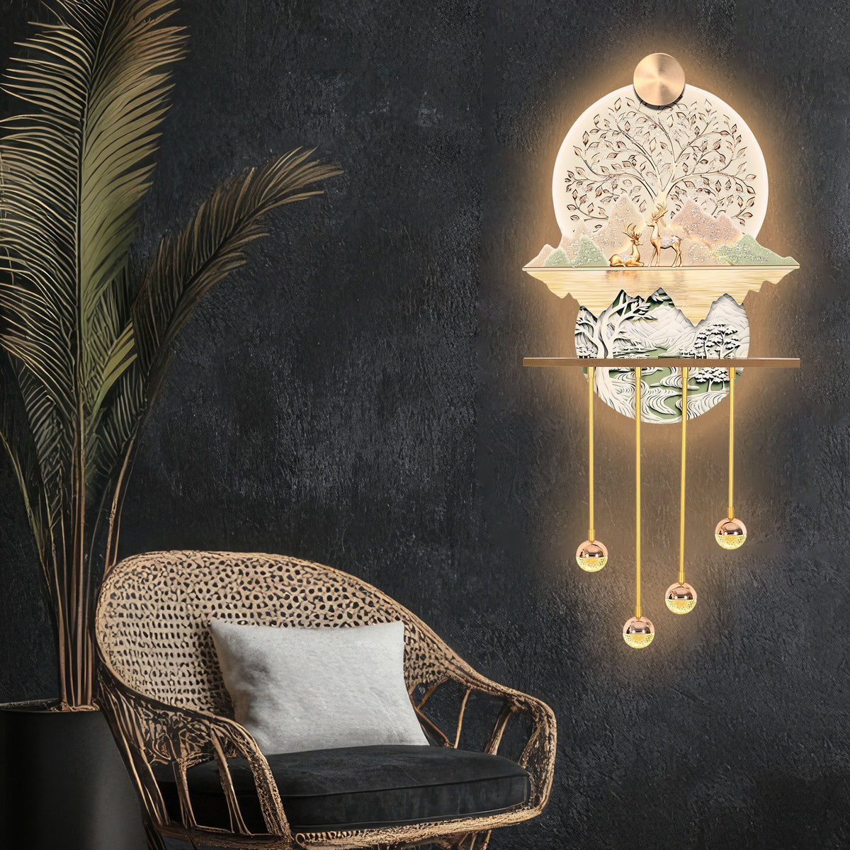 Golden Harmony Crystal Glass Backlit LED Wall Art