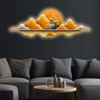 Golden Horizon Mountain Crystal Glass Backlit LED Wall Art