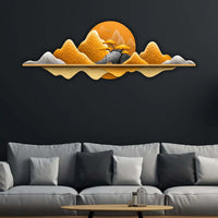 Golden Horizon Mountain Crystal Glass Backlit LED Wall Art