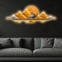 Golden Horizon Mountain Crystal Glass Backlit LED Wall Art