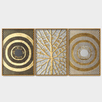 Golden Leaf and 3D Pattern Floating Canvas Wall Painting Set of Three