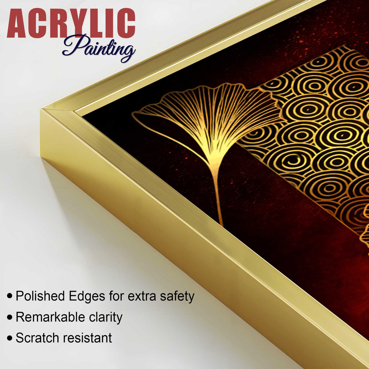 Golden Leaf Symphony Modern Acrylic Floating Wall Painting Set of 2
