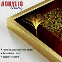 Golden Leaf Symphony Modern Acrylic Floating Wall Painting Set of 2
